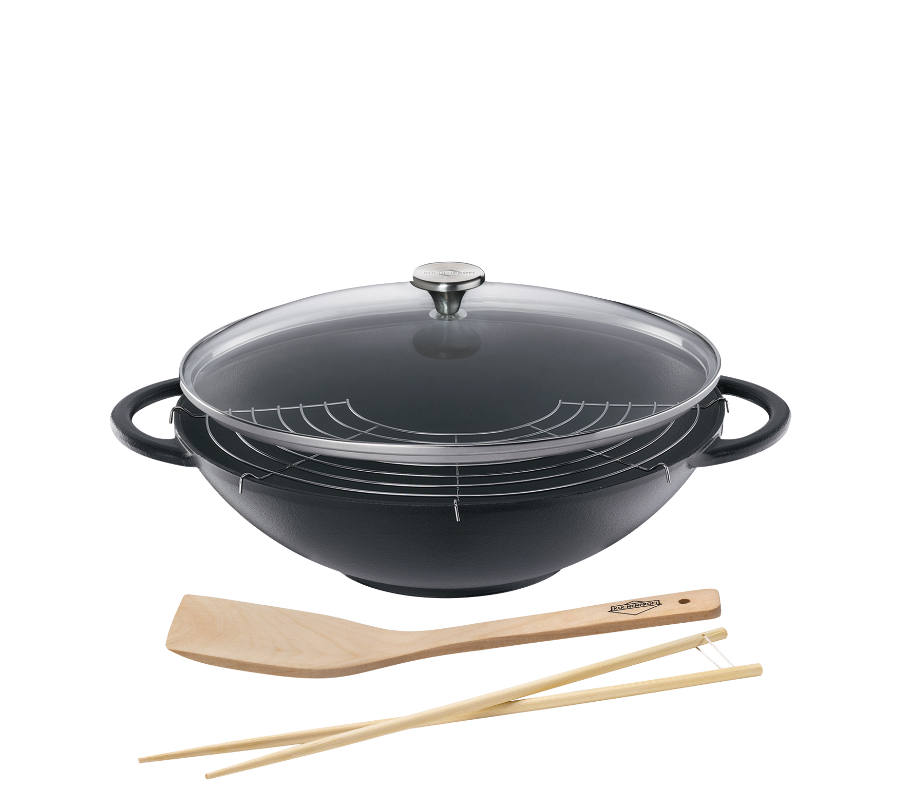 PROVENCE - Wok-Set mit Glasdeckel, 36 cm schwarz