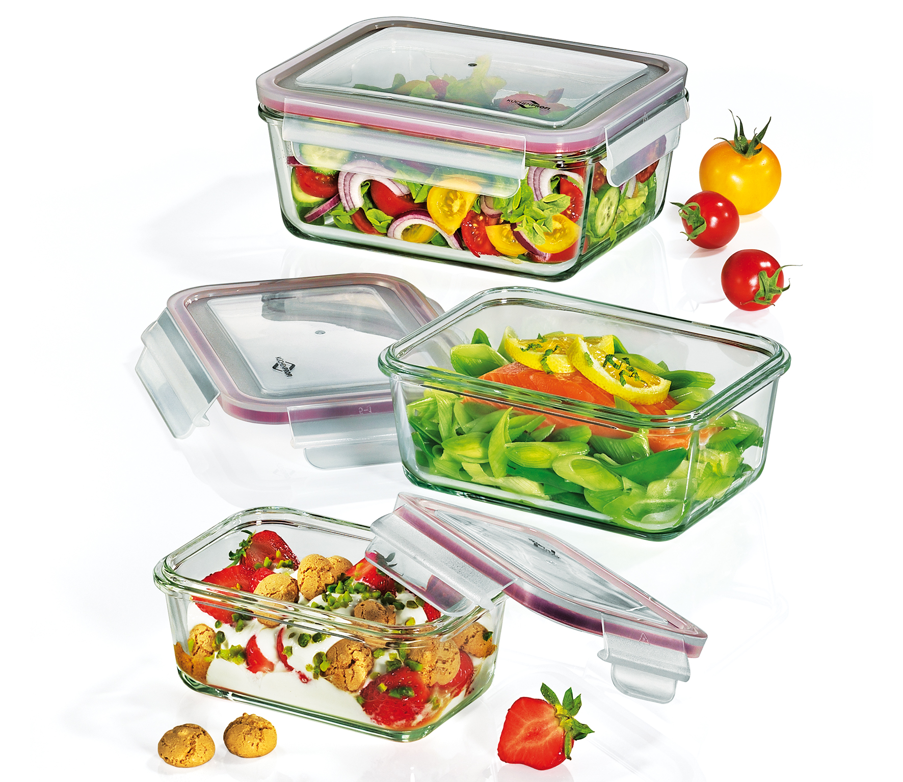 Lunchbox/Vorratsdosen-Set Glas rechteckig, 3-tlg.